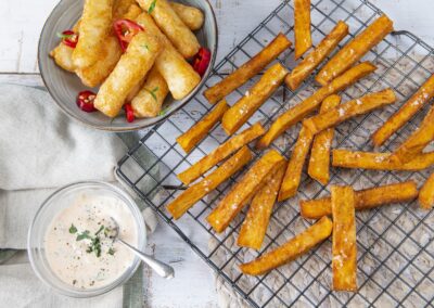 Sweetpotato and Halloumi Fries with Sweet Chilli Sauce