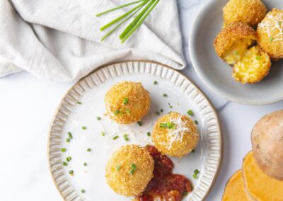Mozzarella and Sweetpotato Arancini with Spicy Tomato Dip