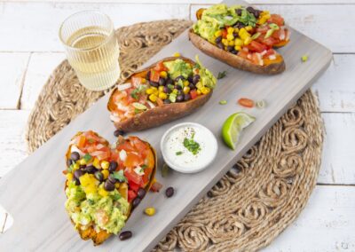 Salsa and Guacamole Stuffed Sweetpotatoes