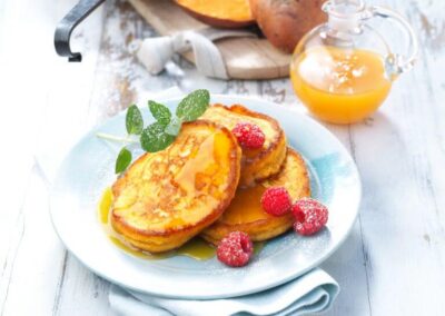 Sweetpotato Pancakes with Syrup