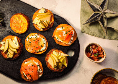 Sweetpotato Slides with Smoked Salmon and Chive Cream Cheese