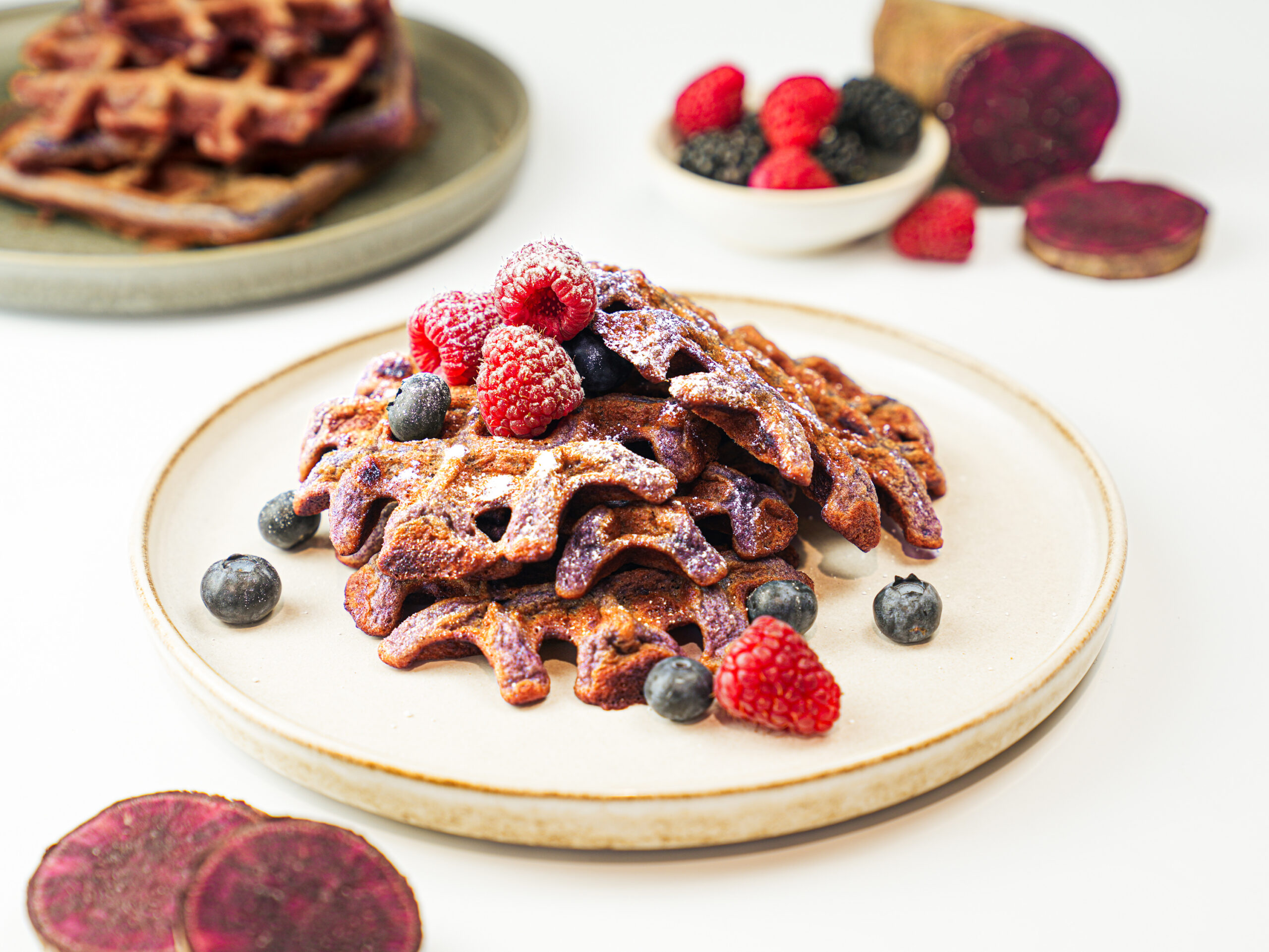 Sweet Purple Sweetpotato Berry Waffles