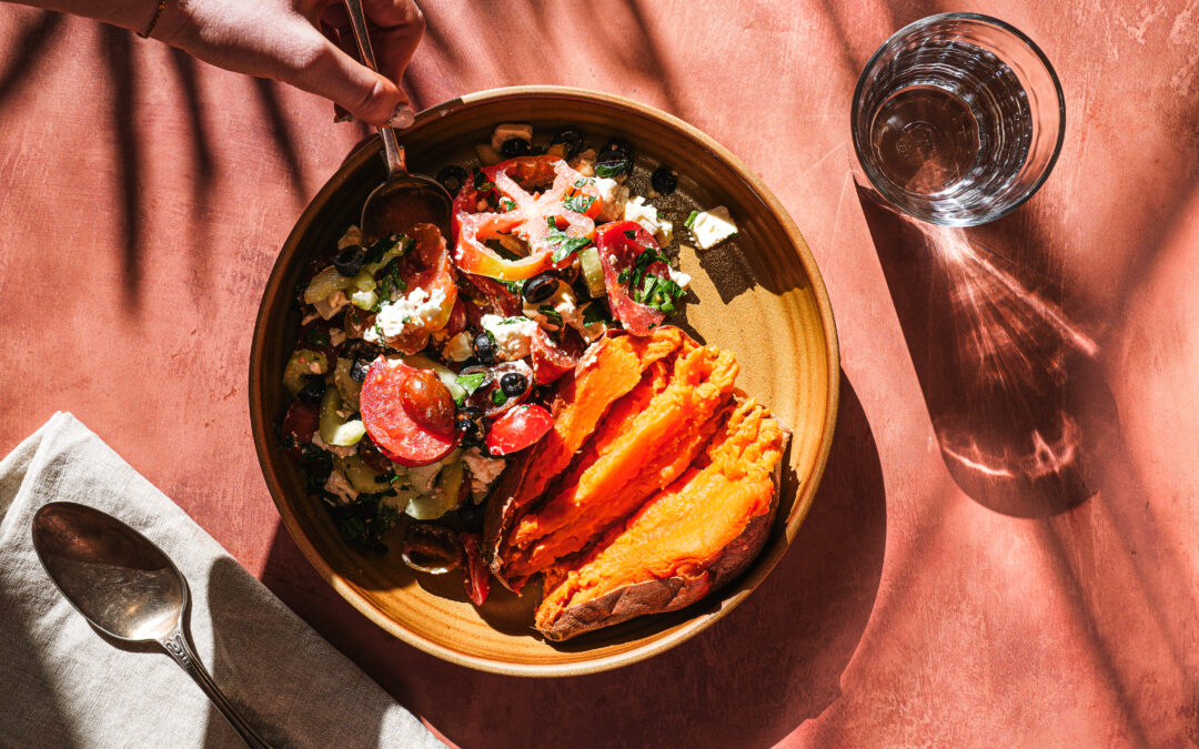 Mediterranean Loaded Sweetpotatoes