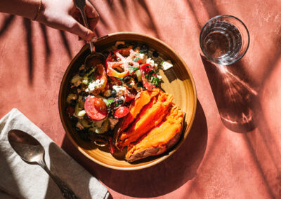 Mediterranean Loaded Sweetpotatoes