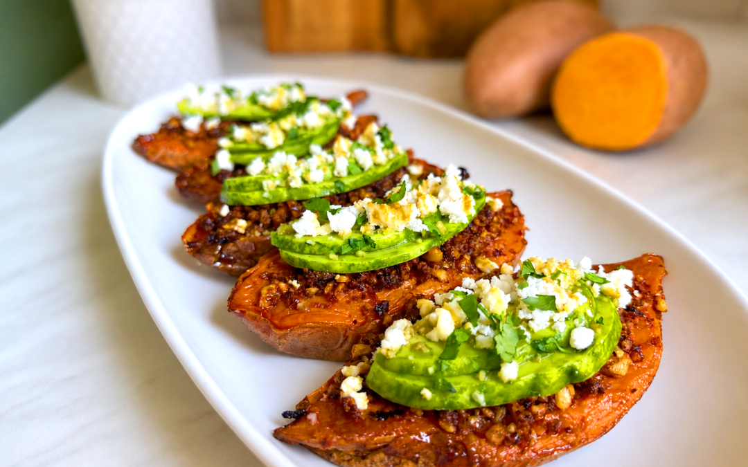 Caramelised Sweetpotatoes with a Spiced Walnut Mince